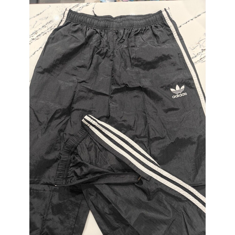 Vintage 80s 90s ADIDAS Nylon Trefoil 3 Stripe Track Pants Baggy Large Black